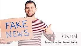  Presentation with fake news - Beautiful slide set featuring young-handsome-man-holding-fake backdrop and a sky blue colored foreground