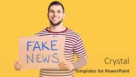  Presentation with fake news - Slide set having young-handsome-man-holding-fake background and a yellow colored foreground