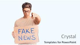  Presentation with fake news - Audience pleasing slide set consisting of young-handsome-man-holding-fake backdrop and a cool aqua colored foreground