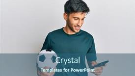  Presentation with smartphone app - Presentation design featuring young-handsome-man-holding-football background and a ocean colored foreground