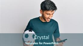  Presentation with smartphone app - PPT theme consisting of young-handsome-man-holding-football background and a ocean colored foreground