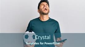  Presentation with smartphone app - Beautiful presentation featuring young-handsome-man-holding-football backdrop and a ocean colored foreground