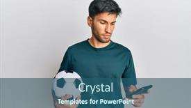  Presentation with smartphone app - PPT theme featuring young-handsome-man-holding-football background and a ocean colored foreground