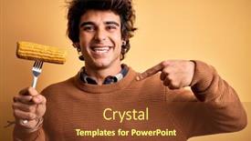  Presentation with corn cob - Presentation design with young-handsome-man-holding-fork background and a tawny brown colored foreground