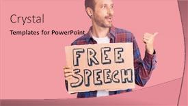  Presentation with free speech - Presentation theme consisting of young-handsome-man-holding-free background and a coral colored foreground