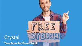  Presentation with free speech - PPT theme enhanced with young-handsome-man-holding-free background and a teal colored foreground