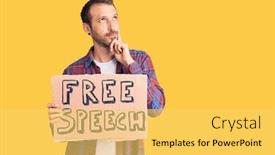  Presentation with free speech - PPT layouts having young-handsome-man-holding-free background and a yellow colored foreground