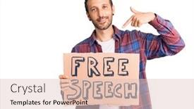  Presentation with free speech - PPT theme featuring young-handsome-man-holding-free background and a lemonade colored foreground