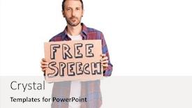  Presentation with free speech - Cool new theme with young-handsome-man-holding-free backdrop and a sky blue colored foreground