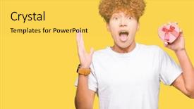  Presentation with hearing loss communication man - Beautiful PPT layouts featuring young handsome man holding heart backdrop and a  colored foreground