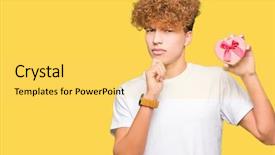  Presentation with heart - Colorful presentation design enhanced with young handsome man holding heart backdrop and a yellow colored foreground
