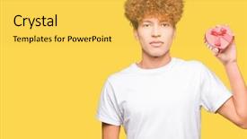  Presentation with heart - Amazing theme having young handsome man holding heart backdrop and a yellow colored foreground