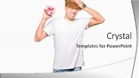  Presentation with head - Cool new slide deck with young handsome man holding heart backdrop and a white colored foreground