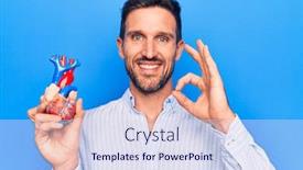  Presentation with arteries - Cool new PPT theme with young-handsome-man-holding-heart backdrop and a sky blue colored foreground