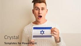  Presentation with israel flag - Audience pleasing PPT layouts consisting of young-handsome-man-holding-israel backdrop and a coral colored foreground