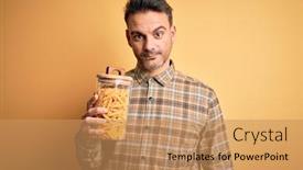  Presentation with macaroni - Colorful slide set enhanced with young-handsome-man-holding-jar backdrop and a coral colored foreground