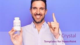 Presentation with pills - Beautiful slide deck featuring young-handsome-man-holding-jar backdrop and a sky blue colored foreground