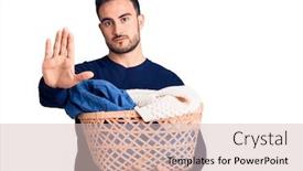  Presentation with defense - Presentation design having young-handsome-man-holding-laundry background and a soft green colored foreground