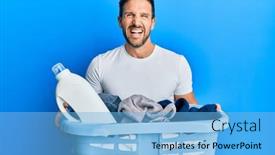  Presentation with laundry detergent - Slides enhanced with young-handsome-man-holding-laundry background and a light blue colored foreground