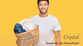  Presentation with laundry - Colorful presentation enhanced with young-handsome-man-holding-laundry backdrop and a yellow colored foreground