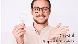  Presentation with inspiration - Cool new PPT theme with young-handsome-man-holding-lightbulb backdrop and a lemonade colored foreground