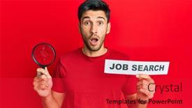  Presentation with job search - Colorful slide set enhanced with young-handsome-man-holding-magnifying backdrop and a red colored foreground