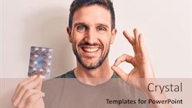  Presentation with medicine - Beautiful presentation theme featuring young-handsome-man-holding-medicine backdrop and a coral colored foreground