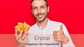  Presentation with nachos - Theme consisting of young-handsome-man-holding-nachos background and a coral colored foreground