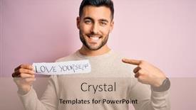  Presentation with self love - Colorful slide set enhanced with young-handsome-man-holding-paper backdrop and a coral colored foreground