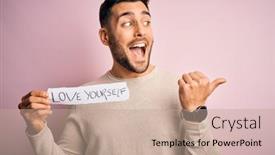  Presentation with self love - Presentation design with young-handsome-man-holding-paper background and a coral colored foreground