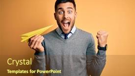  Presentation with yellow paper - Colorful slides enhanced with young-handsome-man-holding-paper backdrop and a tawny brown colored foreground