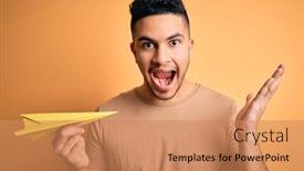  Presentation with yellow paper - Audience pleasing presentation theme consisting of young-handsome-man-holding-paper backdrop and a coral colored foreground