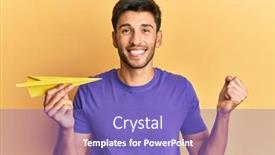  Presentation with paper - Colorful PPT theme enhanced with young-handsome-man-holding-paper backdrop and a violet colored foreground