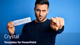  Presentation with solidarity - Beautiful slide set featuring young-handsome-man-holding-paper backdrop and a navy blue colored foreground
