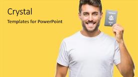  Presentation with united states - Amazing slide set having young handsome man holding passport backdrop and a yellow colored foreground