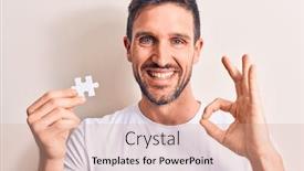  Presentation with puzzle - Amazing slide set having young-handsome-man-holding-piece backdrop and a coral colored foreground