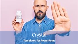  Presentation with defense - PPT theme featuring young-handsome-man-holding-pills background and a teal colored foreground