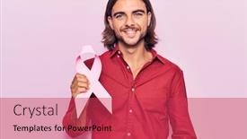  Presentation with cancer - Cool new PPT theme with young-handsome-man-holding-pink backdrop and a red colored foreground