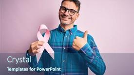  Presentation with pink ribbon - PPT theme enhanced with young-handsome-man-holding-pink background and a ocean colored foreground