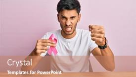  Presentation with pink ribbon - Beautiful PPT theme featuring young-handsome-man-holding-pink backdrop and a coral colored foreground