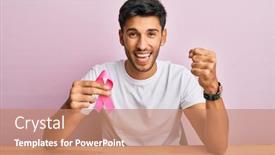  Presentation with pink ribbon - Colorful PPT theme enhanced with young-handsome-man-holding-pink backdrop and a coral colored foreground