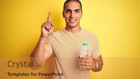  Presentation with plastic bottle - Colorful slides enhanced with young-handsome-man-holding-plastic backdrop and a gold colored foreground
