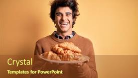  Presentation with role play woman and man - PPT theme featuring young-handsome-man-holding-plate background and a tawny brown colored foreground