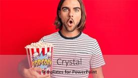  Presentation with popcorn - Cool new presentation theme with young-handsome-man-holding-popcorn backdrop and a coral colored foreground