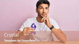  Presentation with awareness - Colorful PPT theme enhanced with young-handsome-man-holding-purple backdrop and a coral colored foreground