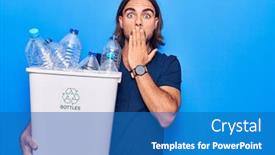  Presentation with plastic recycling - Slide set enhanced with young-handsome-man-holding-recycling background and a teal colored foreground