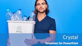  Presentation with plastic recycling - Beautiful slides featuring young-handsome-man-holding-recycling backdrop and a teal colored foreground