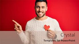  Presentation with heart health - Beautiful PPT theme featuring young-handsome-man-holding-red backdrop and a coral colored foreground