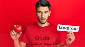  Presentation with heart love - Slide set featuring young-handsome-man-holding-red background and a red colored foreground