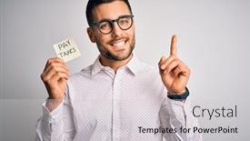  Presentation with taxes - Cool new presentation with young-handsome-man-holding-reminder backdrop and a light gray colored foreground